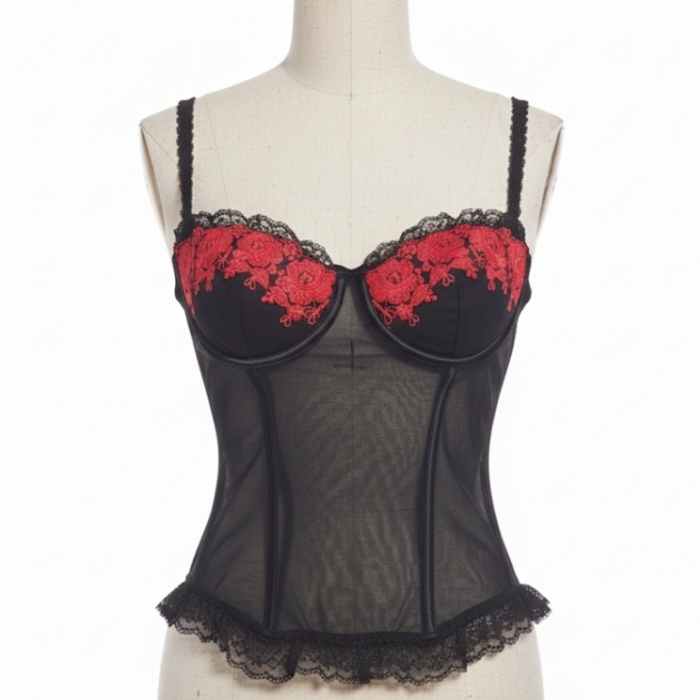 Victoria's Secret Vintage Red Lace Ruffle Corset  (1995)